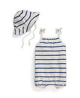 Polo Ralph Lauren Baby Girls Striped Terry Bubble Shortall and Hat Set