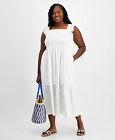 On 34th Plus Woven Solid Smocked Ruffled Midi Dress, Created for Macy's