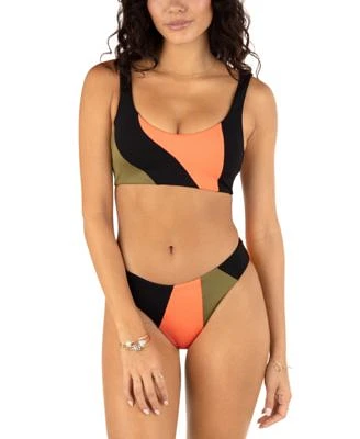 Hurley Juniors Color Blocked Max Scoop Neck Bikini High Waisted Bottoms