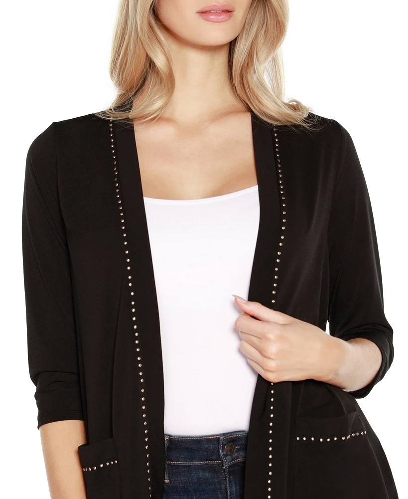 Belldini Black Label Embellished Open-Front Knit Cardigan