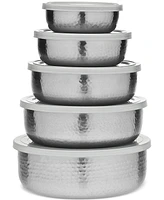 Godinger Hammered Silver-Tone Bowls and Lids, Set of 5