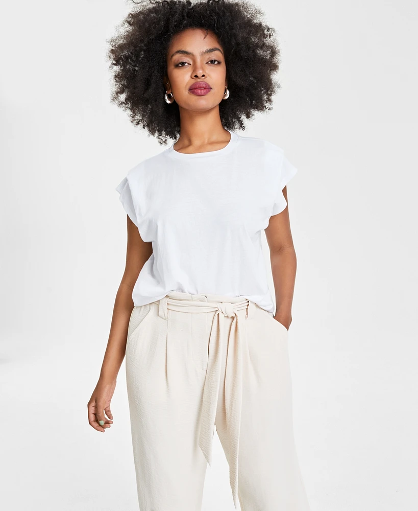 Bar Iii Women's Pleated-Shoulder T-Shirt, Created for Macy's