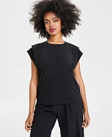 Bar Iii Women's Pleated-Shoulder T-Shirt, Created for Macy's