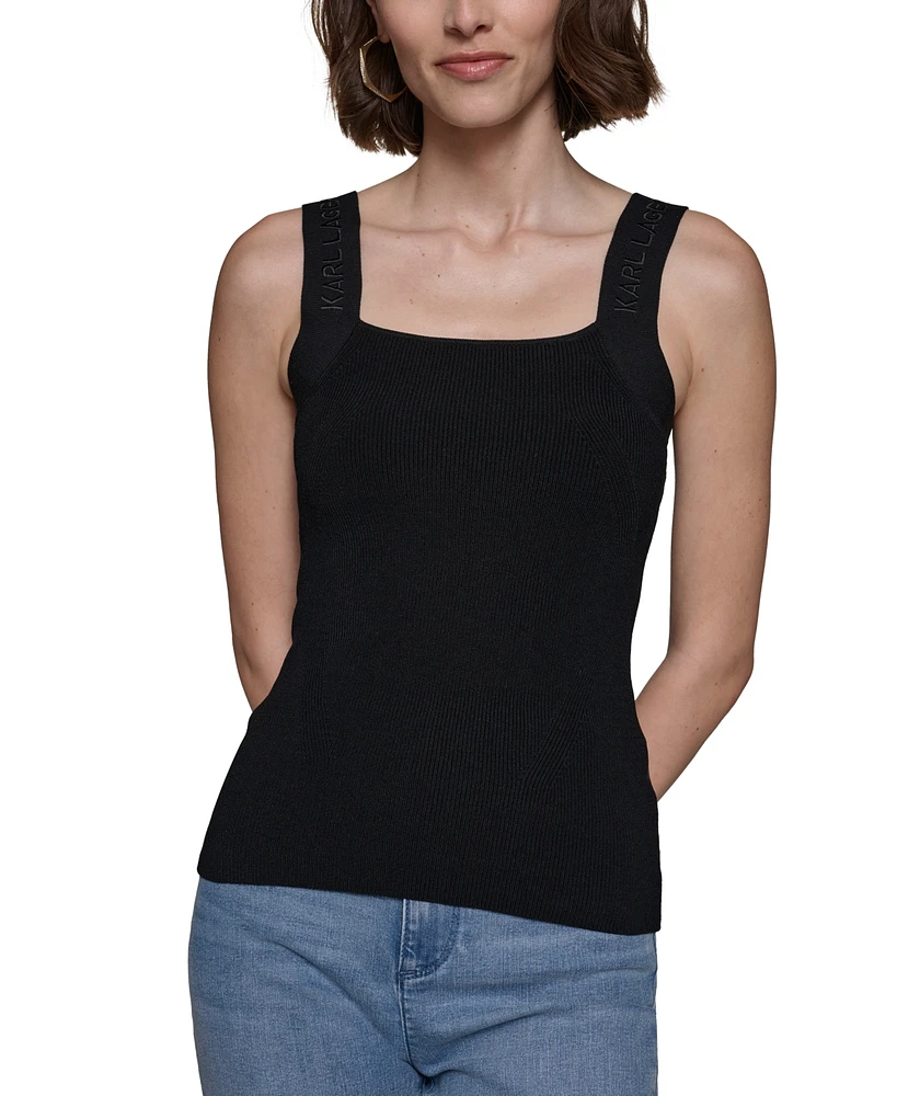 Karl Lagerfeld Paris Women's Logo-Strap Square-Neck Top