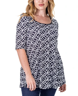 24seven Comfort Apparel Print Elbow Sleeve Casual Tunic Top
