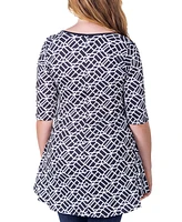 24seven Comfort Apparel Print Elbow Sleeve Casual Tunic Top