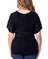 24seven Comfort Apparel V Neck Knot Front Kimono Sleeve Top