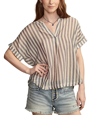 Lucky Brand Women's Cotton Striped Dolman Popover Shirt