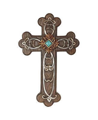 Fc Design 13.5"H Decorative Wall Cross with Turquoise Statue Home Decor Perfect Gift for House Warming, Holidays and Birthdays