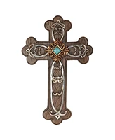 Fc Design 13.5"H Decorative Wall Cross with Turquoise Statue Home Decor Perfect Gift for House Warming, Holidays and Birthdays