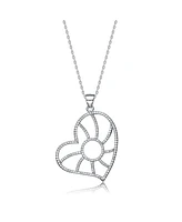 Genevive Sterling Silver Cubic Zirconia White Gold Plated Lovely Heart Pendant