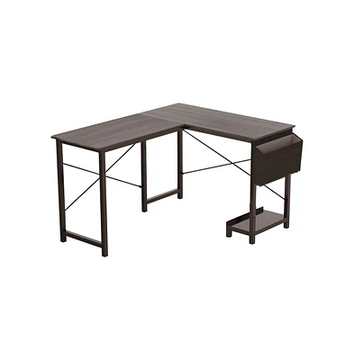 Slickblue Modern Reversible Computer Desk with Storage Pocket and Cpu Stand for Working Writing Gaming-Dark Grey
