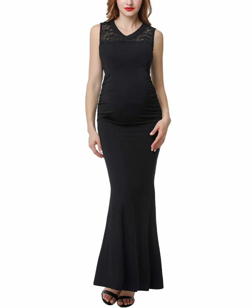 kimi + kai Maternity V-Neck Lace Trim Mermaid Maxi Dress