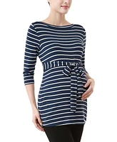 kimi + kai Maternity Striped Boat Neck Top