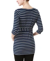 kimi + kai Maternity Striped Boat Neck Top