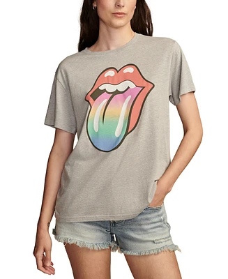 Lucky Brand Women's Rolling Stones Rainbow Tongue Boyfriend Tee