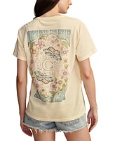 Lucky Brand Women's Floral Skull Butterfly Graphic Boyfriend Tee