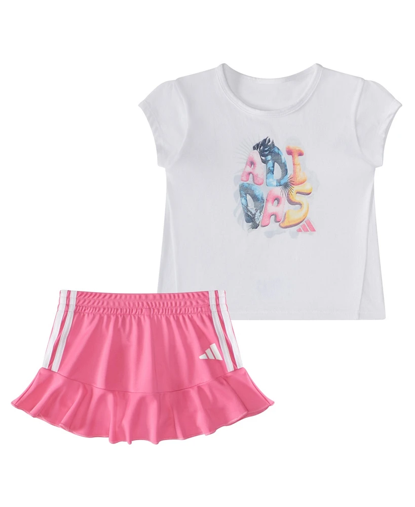 adidas Baby Girls Two-Piece Short Sleeve Pleated Tee Ruffle Skort Set