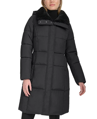 Cole Haan Women's Shine Faux-Fur-Collar Hooded Puffer Coat