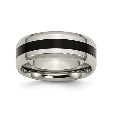 Chisel Titanium Polished Black Enamel Beveled Edge Wedding Band Ring
