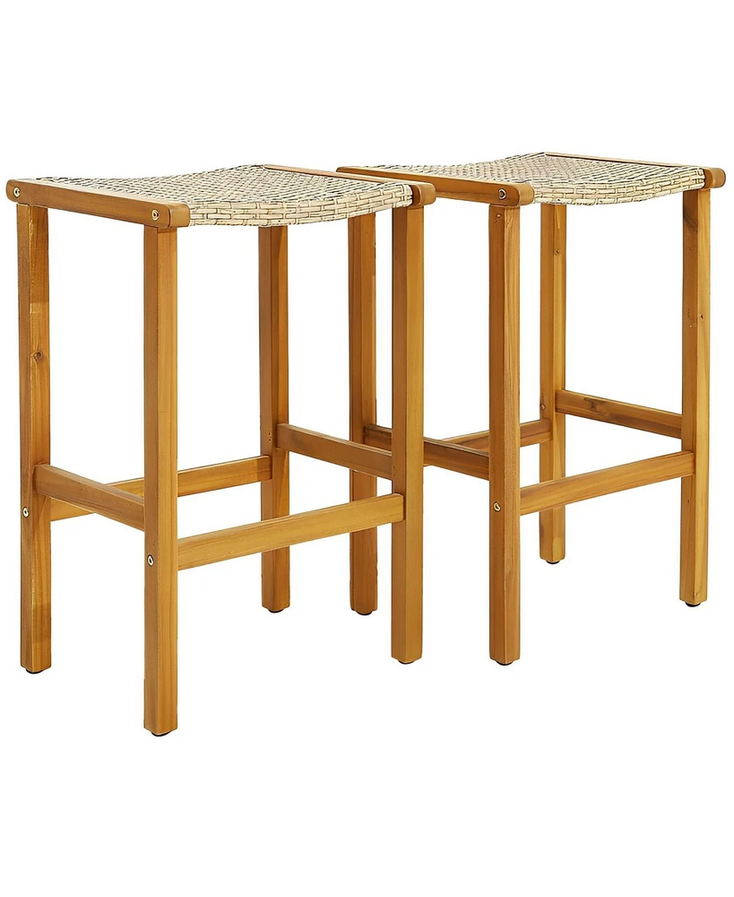 Sugift Patio Wood Bar Stools Set of 2