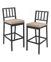 Sugift Set of 2 Patio Bar Chairs with Detachable Cushion and Footrest