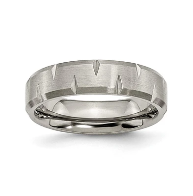 Chisel Titanium Brushed Beveled Edge Notched Wedding Band Ring