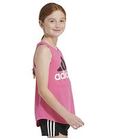 adidas Big Girls Sleeveless Curved-Hem Cotton Logo Tank Top