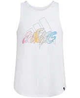 adidas Big Girls Sleeveless Curved-Hem Cotton Logo Tank Top