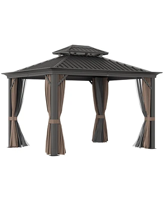 Outsunny 12' x 10' Hardtop Patio Gazebo, 2 Tier Galvanized Steel Roof,