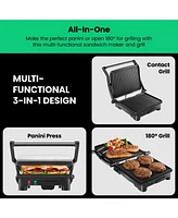 Chefman Electric Panini Press & Grill w/ Non Stick Plates, Opens Flat