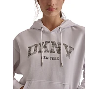 Dkny Sport Women's Varsity Camo Sparkle Logo Fleece Hooded Sweatshirt