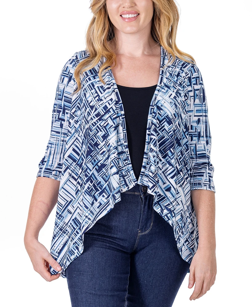 24seven Comfort Apparel Print Elbow Length Sleeve Open Cardigan