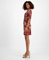 Connected Petite Printed Surplice-Neck Sheath Dress