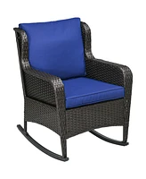Outsunny 2 PCs Outdoor Pe Rattan Rocking Chairs, Wicker Porch Rockers w/ Cushions, Gray