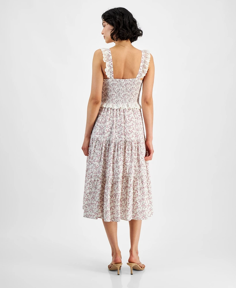 And Now This Women's Floral Tiered Lace-Trim Midi Dress, Created for Macy's