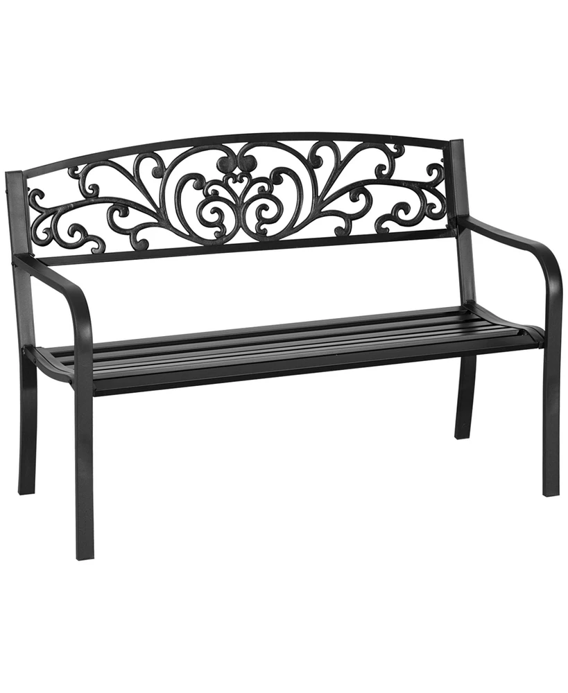 Outsunny Patio Park Garden Bench Porch Path Chair Outdoor Lawn Garden Black 2 Seat