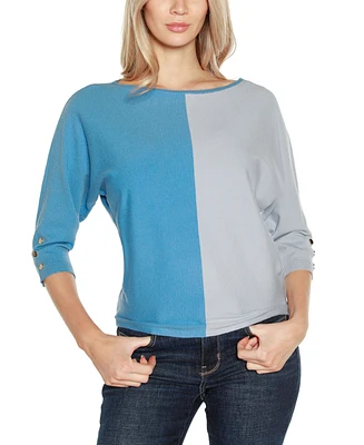 Belldini Women's Colorblock 3/4-Sleeve Dolman Sweater