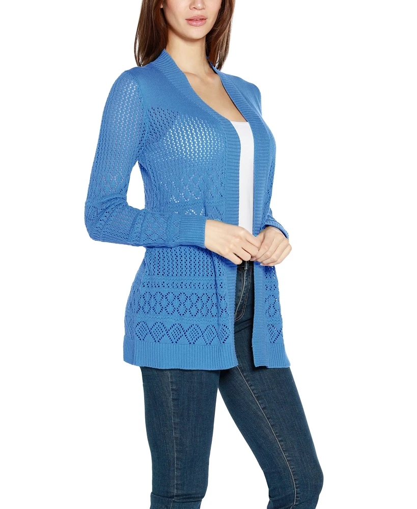 Belldini Women's Pointelle Long Sleeves Open Cardigan Sweater