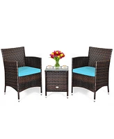 Sugift 3 Pieces Ergonomic Wicker Patio Conversation Set