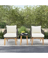 Inolait 3 Pieces Patio Furniture Set with Cushioned Chairs and Tempered Glass Side Table