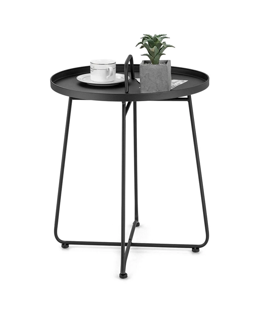 Sugift Outdoor Metal Patio End Side Table Weather Resistant with Handle