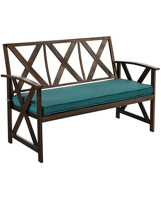 Sugift Outdoor Garden Bench with Detachable Sponge-Padded Cushion