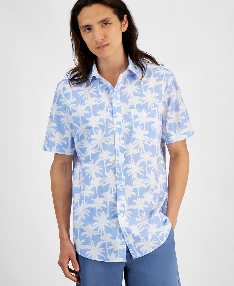 Club Room Men's Palm Breeze Regular-Fit Stretch Printed Button-Down Poplin Shirt, Created for Macy's