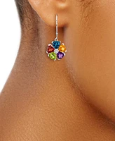 Multi-Gemstone (5 ct. t.w.) & Diamond Accent Flower Leverback Drop Earrings in Sterling Silver