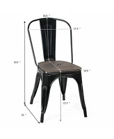 Sugift 18 Inch Set of 4 Stackable Metal Dining Chair with Wood Seat