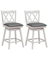 Sugift 2 Pieces 25 Inch Swivel Counter Height Barstool Set with Rubber Wood Legs