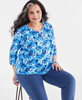 Style & Co Plus Size Printed Cotton Henley Top, Created for Macy's