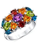 Multi-Gemstone (4 ct. t.w.) & Diamond Accent Cluster Statement Ring in Sterling Silver