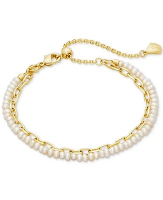 Kendra Scott 14k Gold-Plated Chain Link & Cultured Freshwater Pearl Double-Row Slider Bracelet